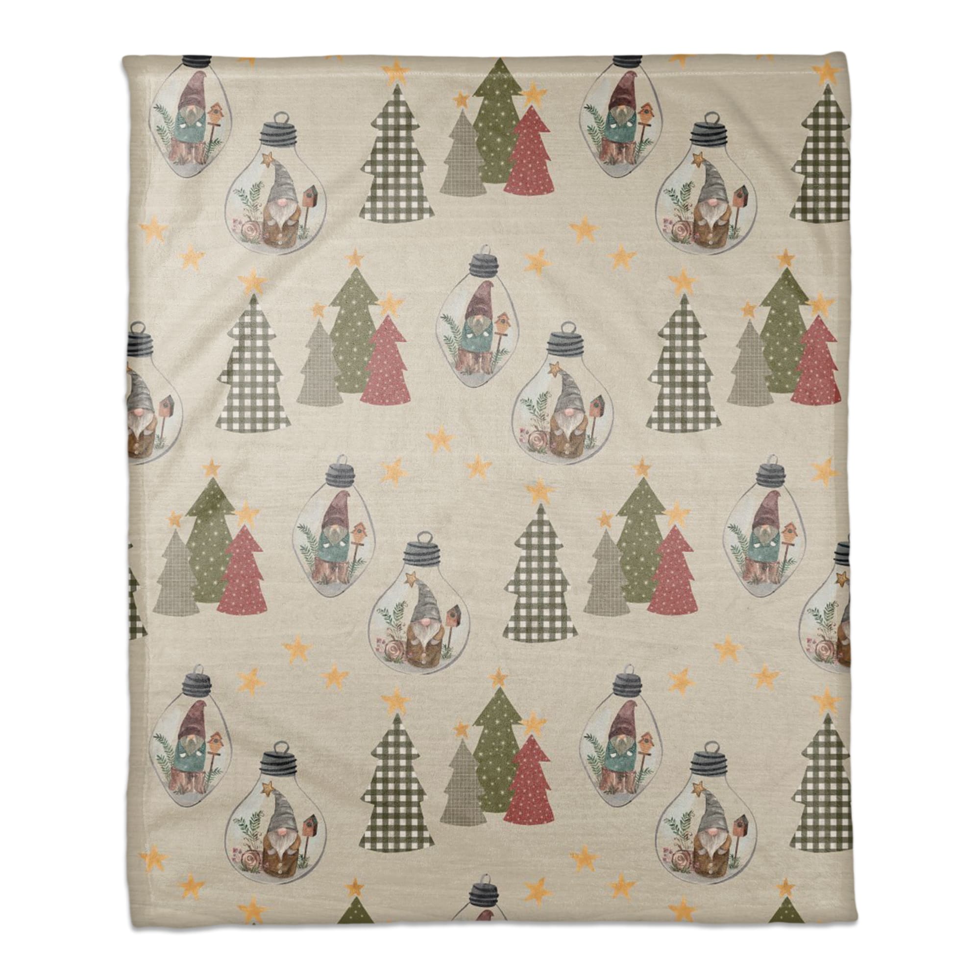 Cream Tree & Globe Pattern Coral Fleece Blanket